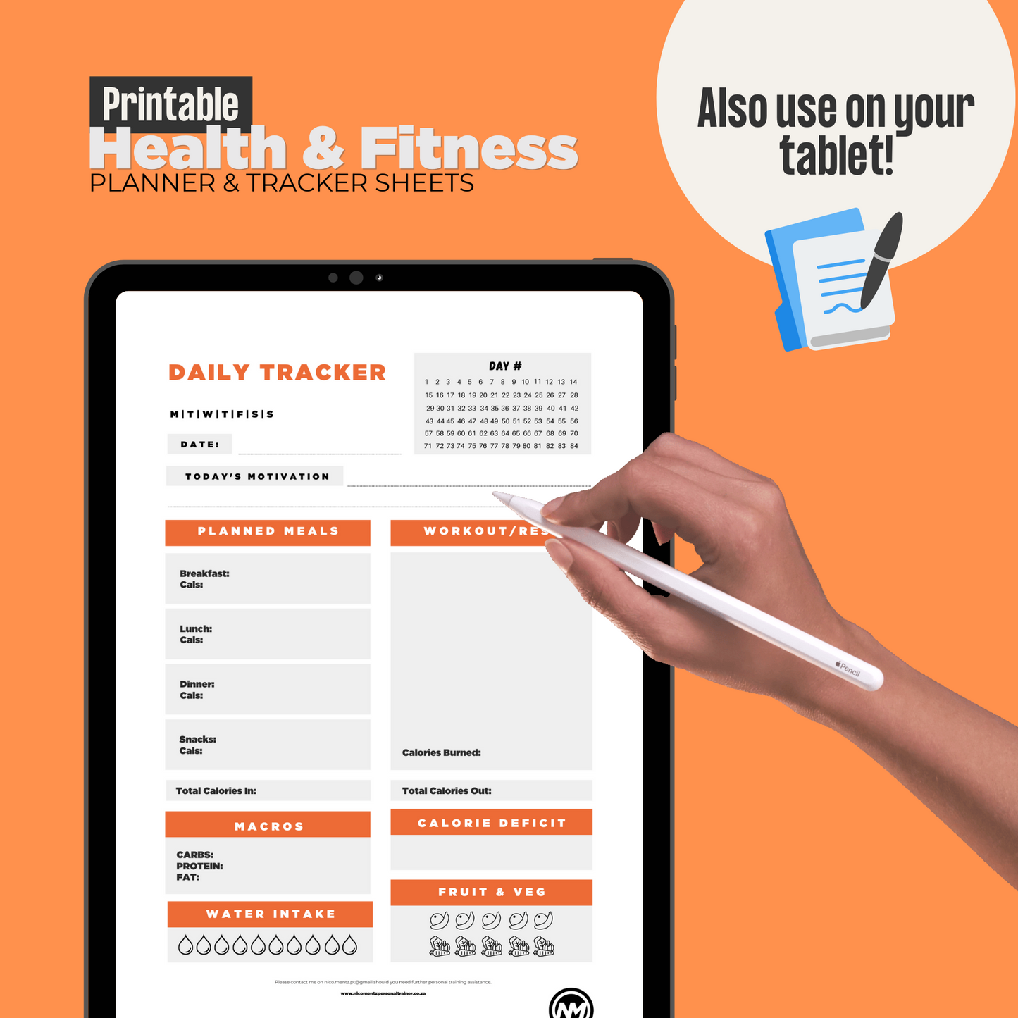Printable Health & Fitness Planner & Tracker Sheets (Digital Download: Printable PDF)